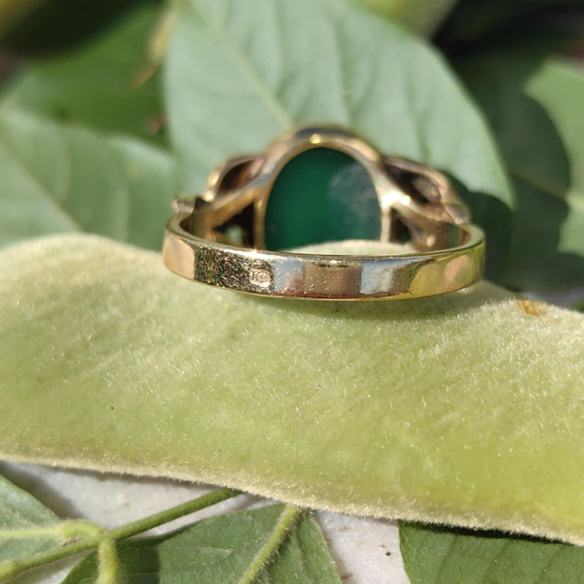 Green Chalcedony Victorian 1880s Hallmarked 18k Solid Yellow Gold Natural  Chrysoprase Stone Ring Vintage Antique Floral Ring Solitaire