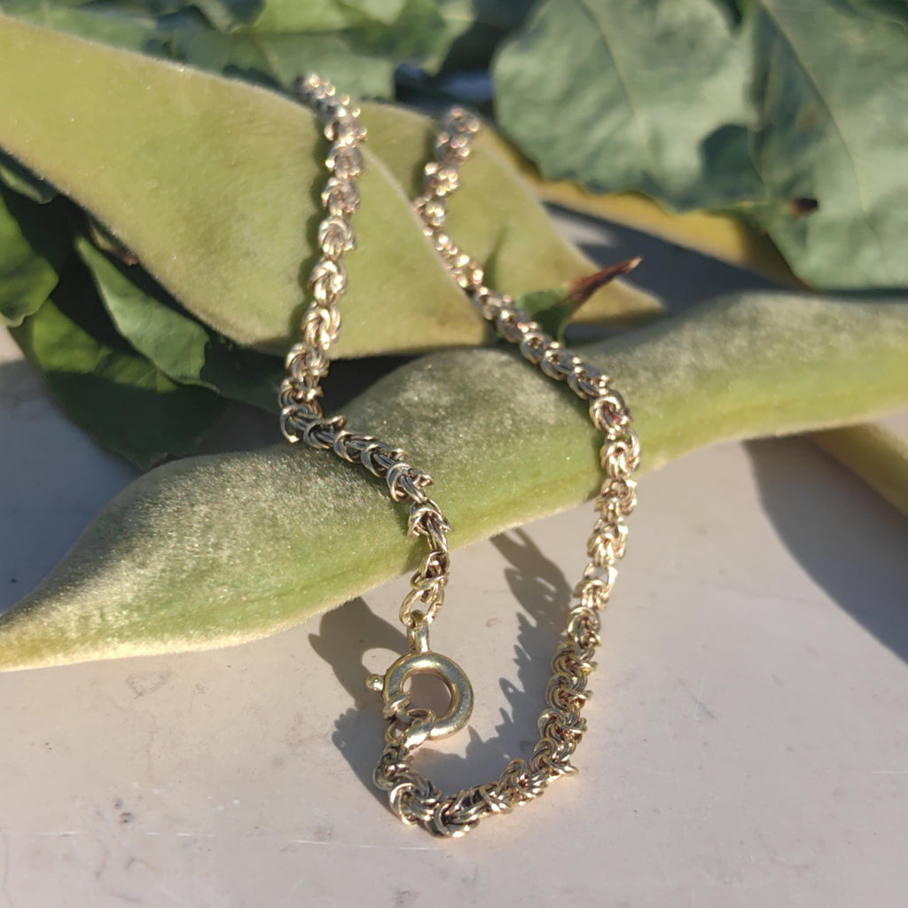 Hallmarked 14k Solid Yellow Rose Champagne Gold Rope Chain Mid century Bracelet Antique Elegant Unisex Jewellery Gift Present