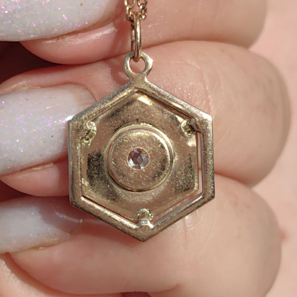 Diamond 14k Solid Yellow Gold Davids Star Jewish Judaica Vintage Antique Elegant Hand Carved Chiseled Pendant Charm Gift for Her