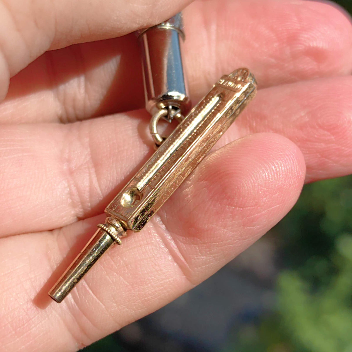 Antique 8k Gold Pocket Watch Key Pendant: 1860s Thermometer Charm