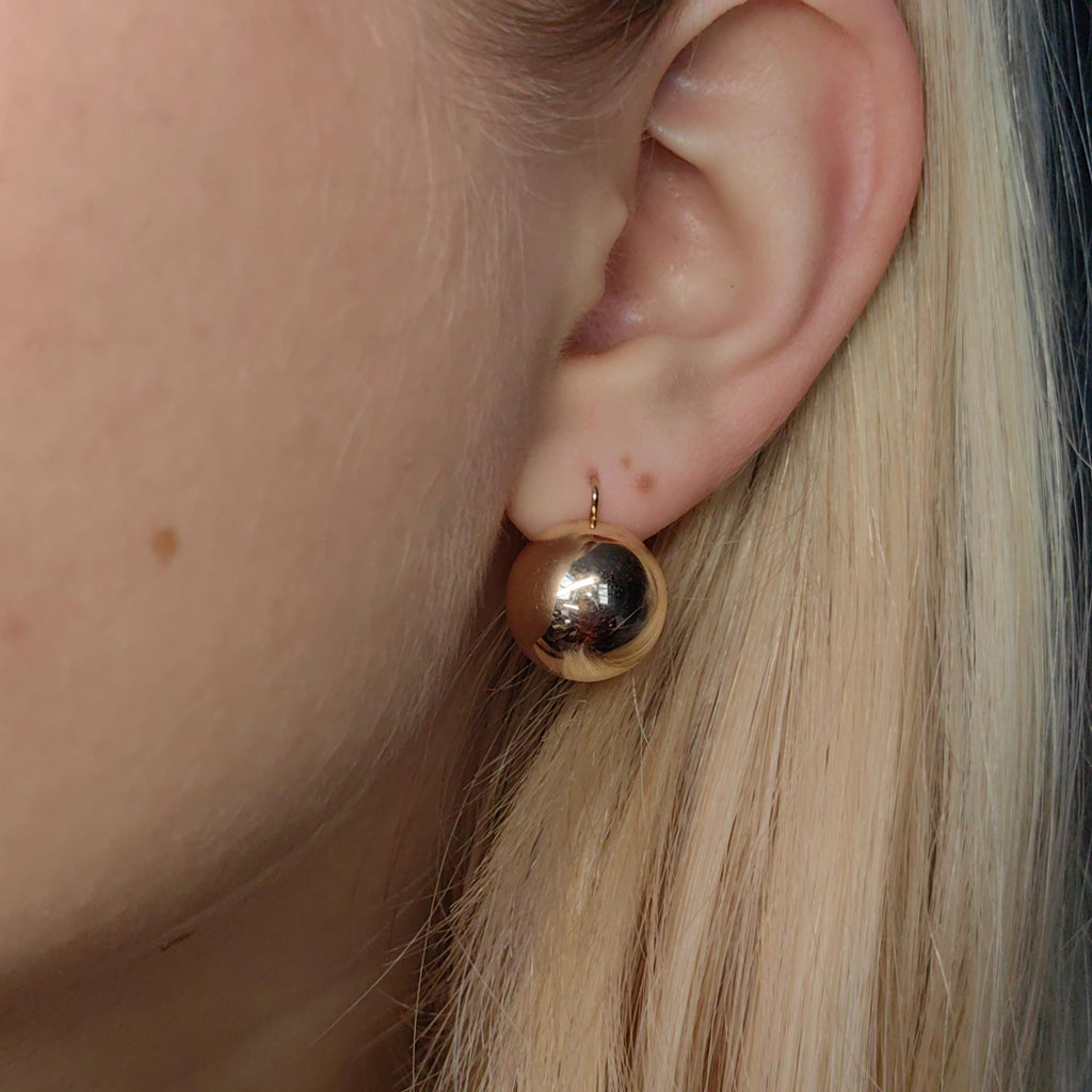 Vintage 14K Solid Yellow Gold Round Statement Earrings Comfortable Everyday Wear Sleepers Lever Back Earrings, Gift for Her