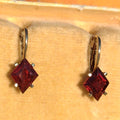 Mid Century 14k Gold Garnet Sleeper Earrings: Elegant Lever Back Design