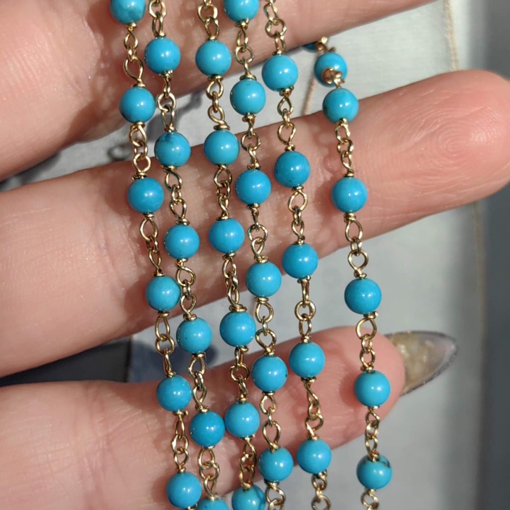 18k Yellow Gold Turquoise Statement Necklace – Mid Century Antique Filigree Collar