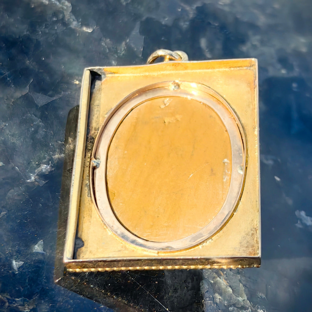 Antique Hand Carved Lava Cameo Pendant: 14k Solid Gold Framed Relief