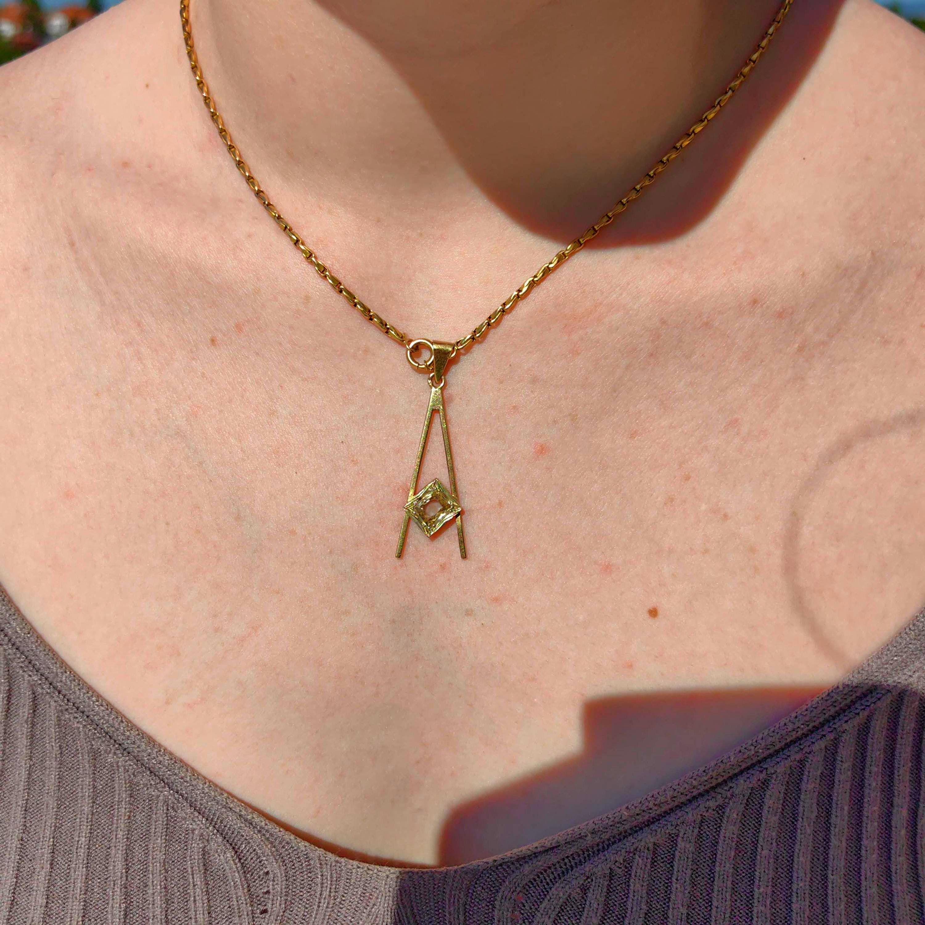 Vintage 14k Gold Masonic Pendant: Old Mine Cut Diamond Charm