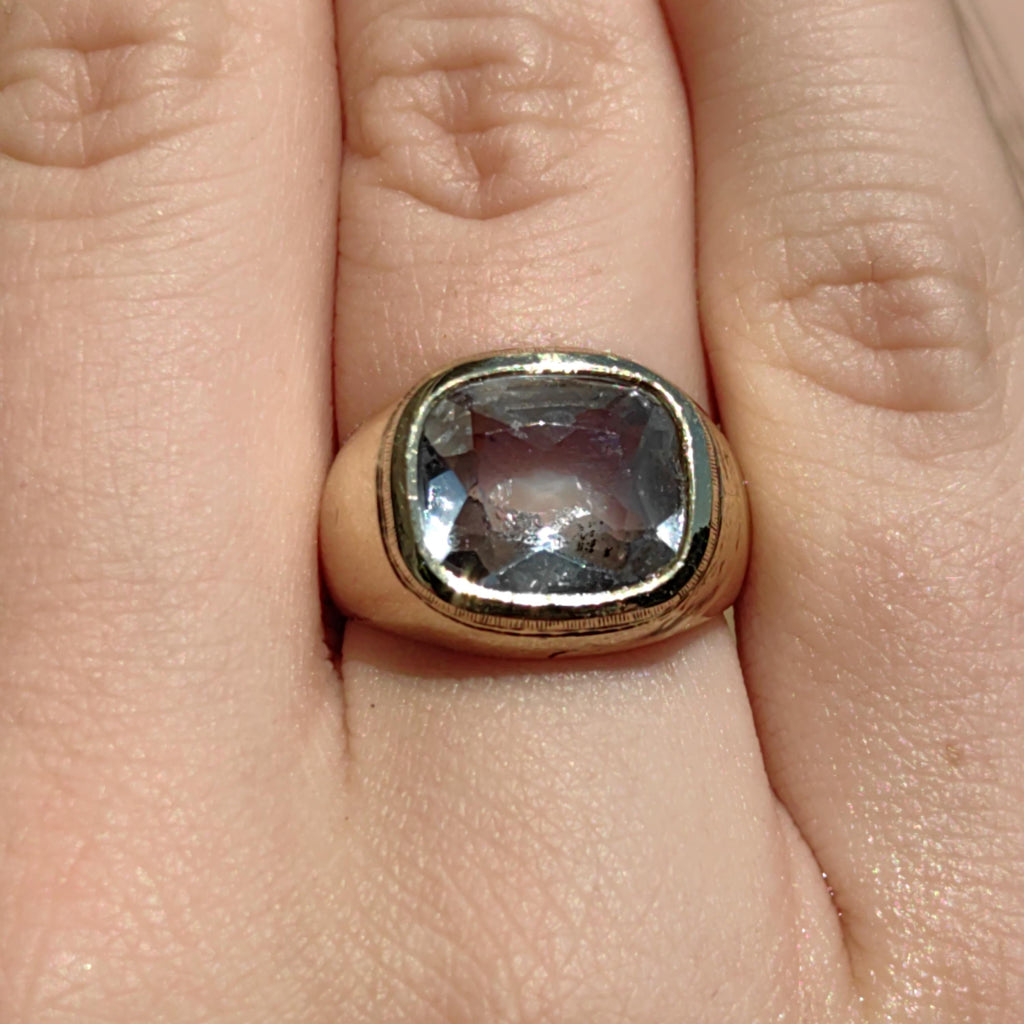1940s Aquamarine 14k Yellow Gold Ring: Geometric Unisex Statement