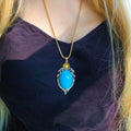 1930s Art Deco Turquoise Pendant: 18k Yellow Gold Diamond Pearl Necklace
