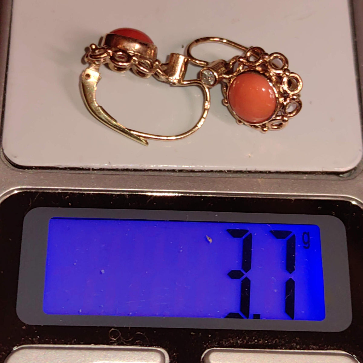 Art Deco 1940s Vintage 14k Champaign Gold Coral ball Rose cut Diamond Sleepers Earrings Lever Back safely everyday wear Gift for Her wife