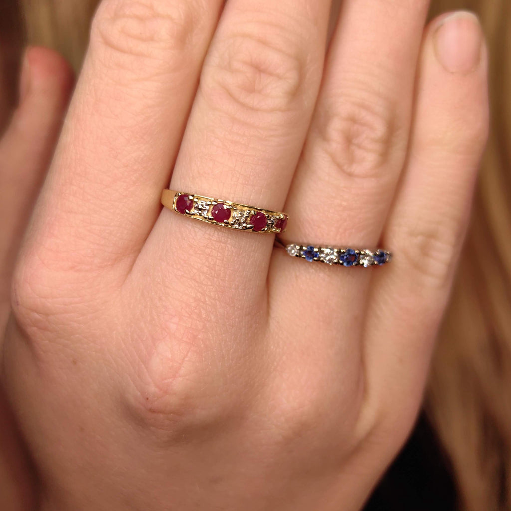 Vintage Sapphire Diamond Band 1950s Mid Century 18k White Gold Engagement Ring, Elegant Gift for Her Present Stackable Ring