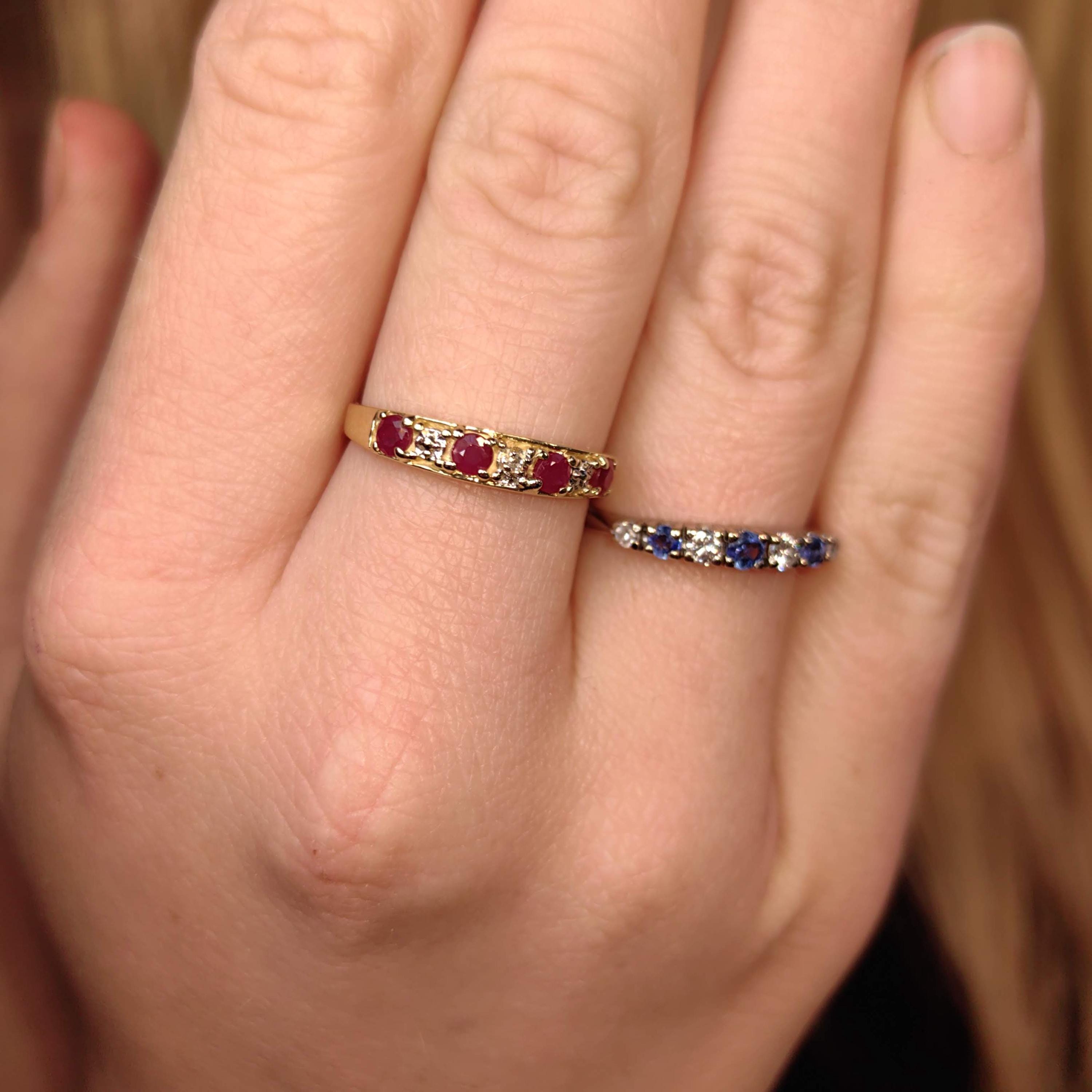 Vintage Sapphire Diamond Band 1950s Mid Century 18k White Gold Engagement Ring, Elegant Gift for Her Present Stackable Ring