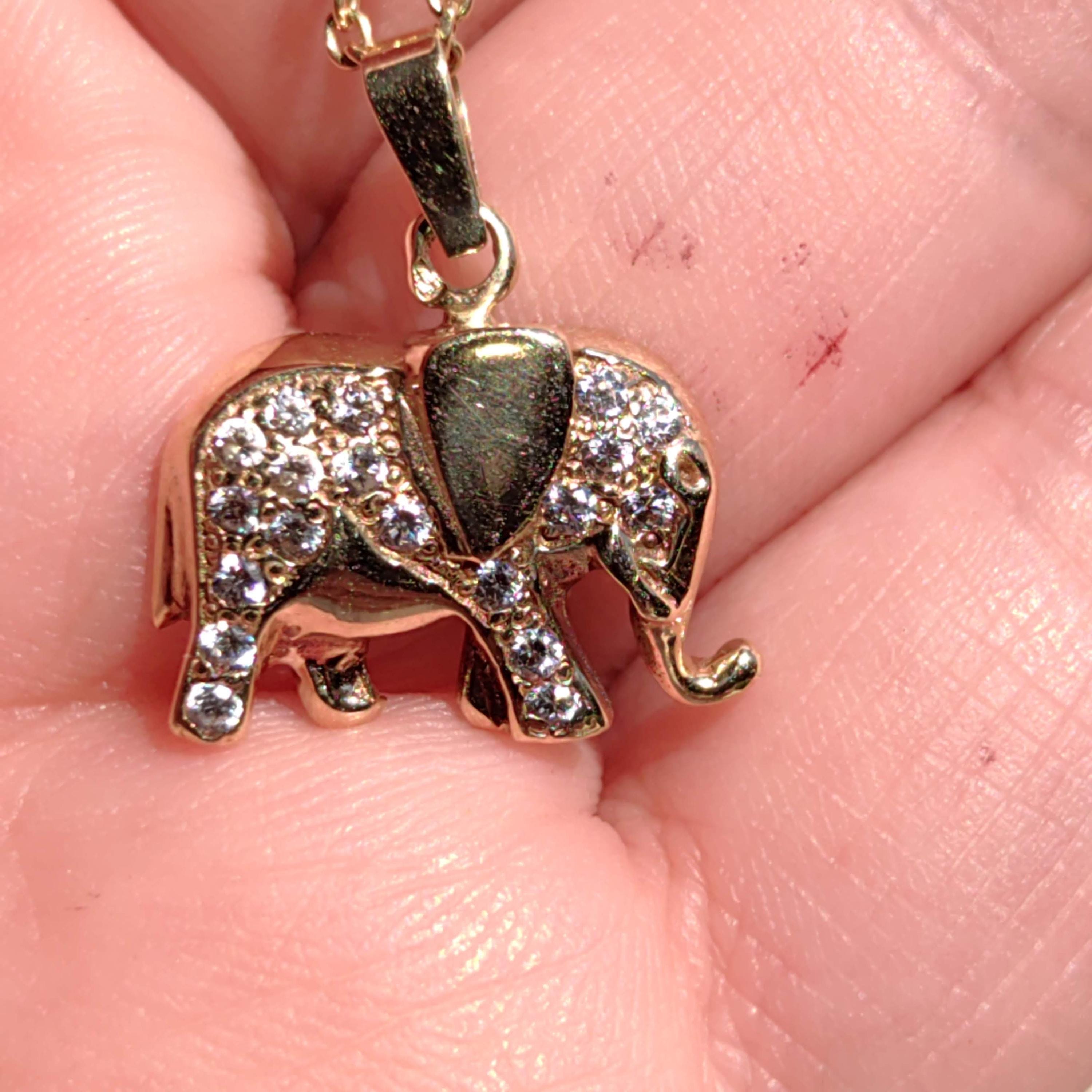Vintage 14k Yellow Gold Elephant Pendant with Cubic Zirconia