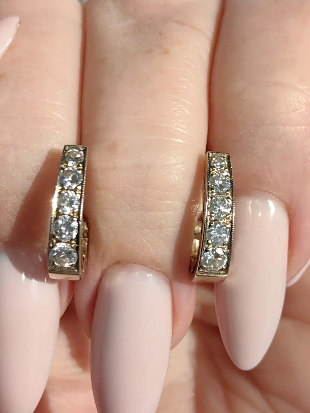 Vintage Art Deco Diamond 14k Gold Sleeper Earrings