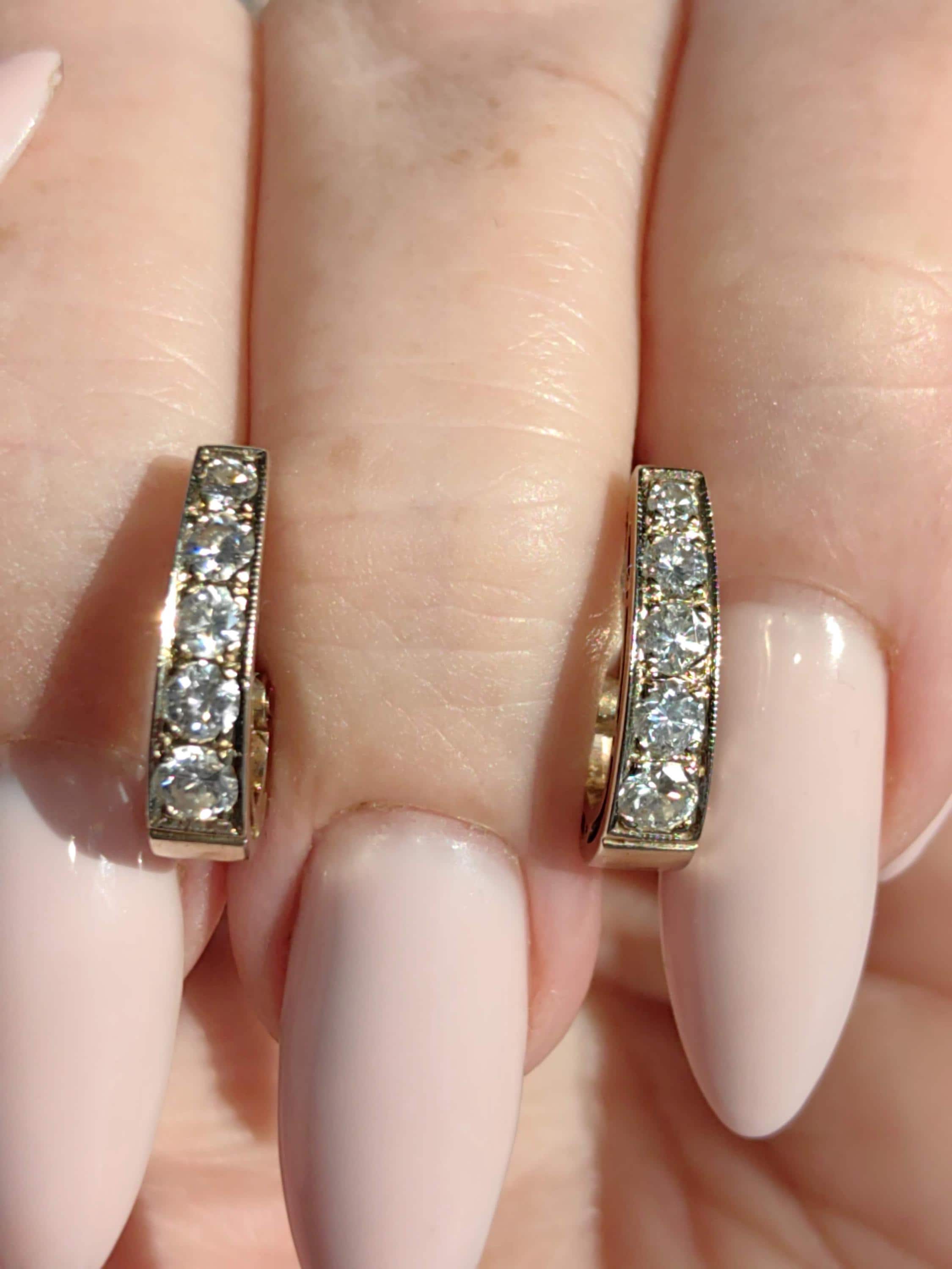 Vintage Art Deco Diamond 14k Gold Sleeper Earrings