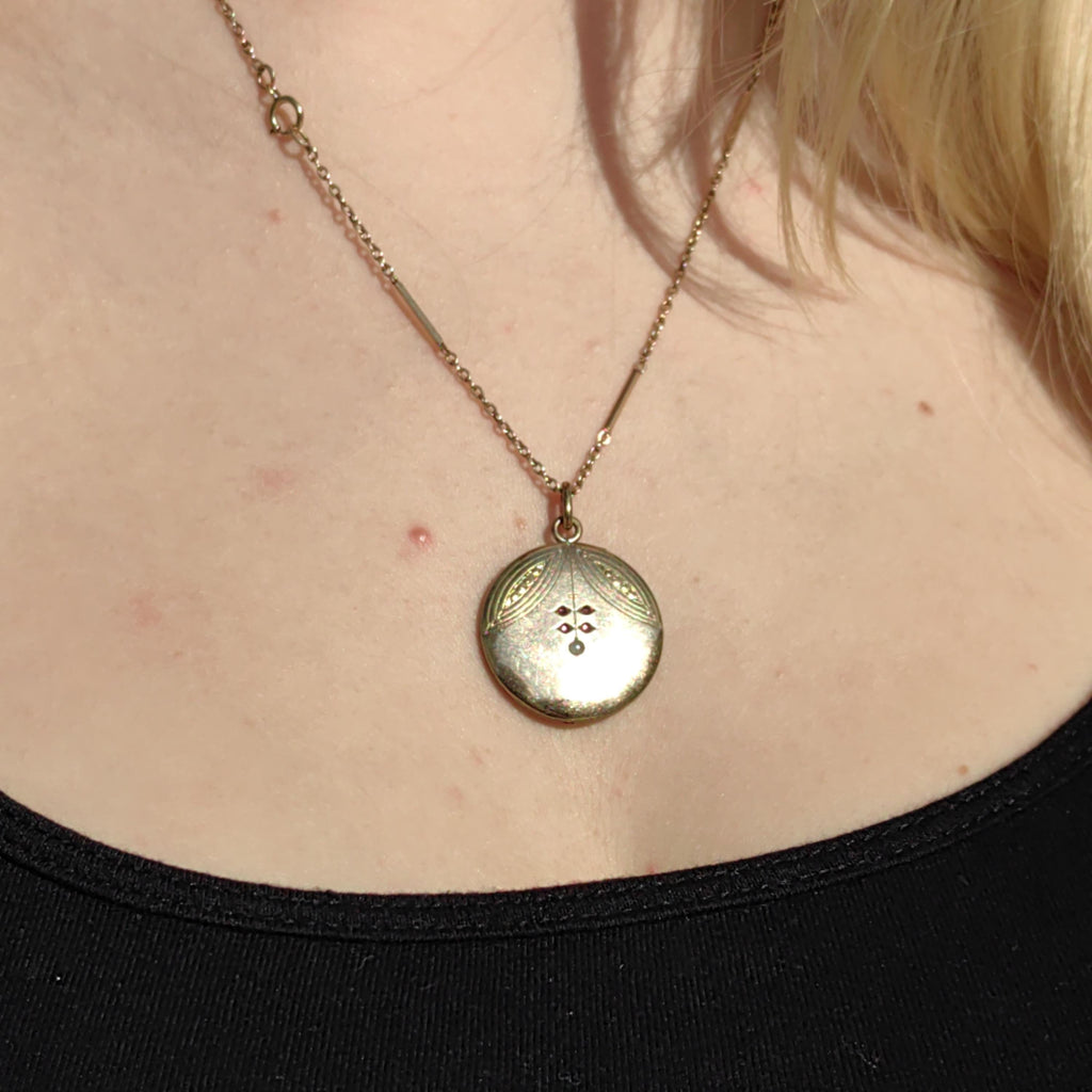 Art Nouveau 1900s Gold Plated Metal Floral Paste Stone Pendant Locket Necklace Pendant Picture Holder Gift present for Her Handmade