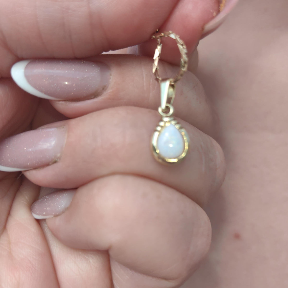 14k Solid Yellow Gold Opal Drop Shaped Pendant Dainty Minimalist Vintage Antique dainty Drop Bracelet Charm Elegant Gift for her Present
