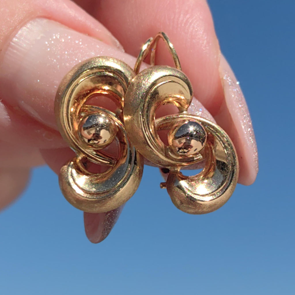 14K Solid Yellow Gold 1920s  Geometric Knot Infinity Lever Back Elegant Vintage Antique Retro Earrings Gift for Her Present