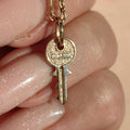 Antique Vintage Solid 14k Yellow Rose Champagne Gold Dainty Elegant Key Necklace Pendant Bracelet Charm  Gift for Her