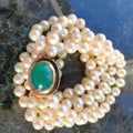 Vintage 1940s Green Chalcedony Pearl Necklace: 18k Yellow Gold Beaded Statement