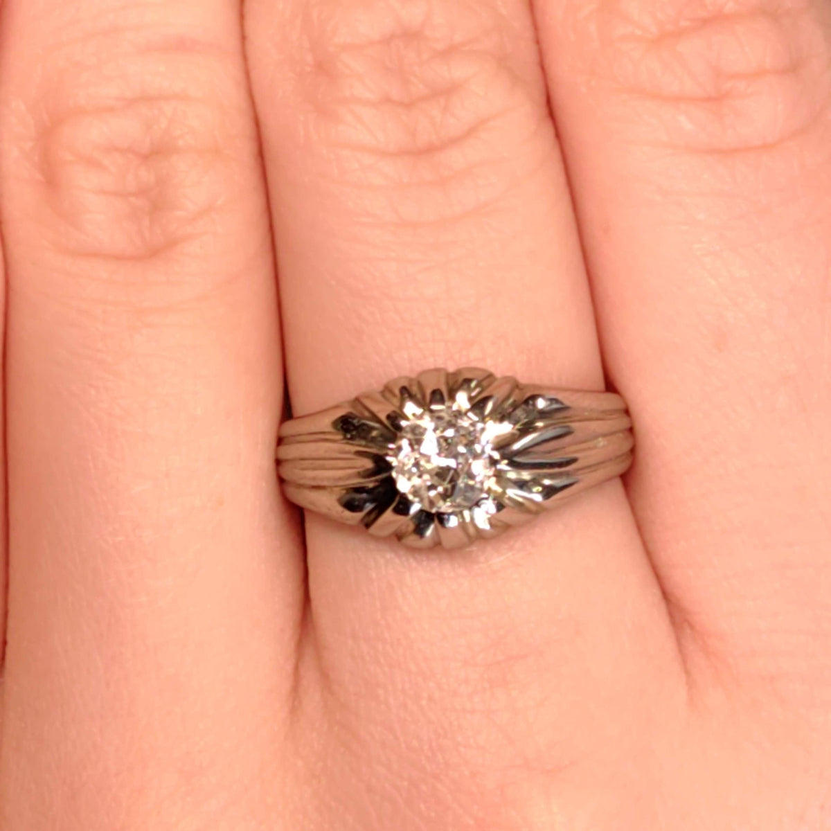 Natural Old Cut Diamond 18k Solid White Gold Art Deco 1930s Antique Elegant Unisex Chevalier Statement Ring Gift Present