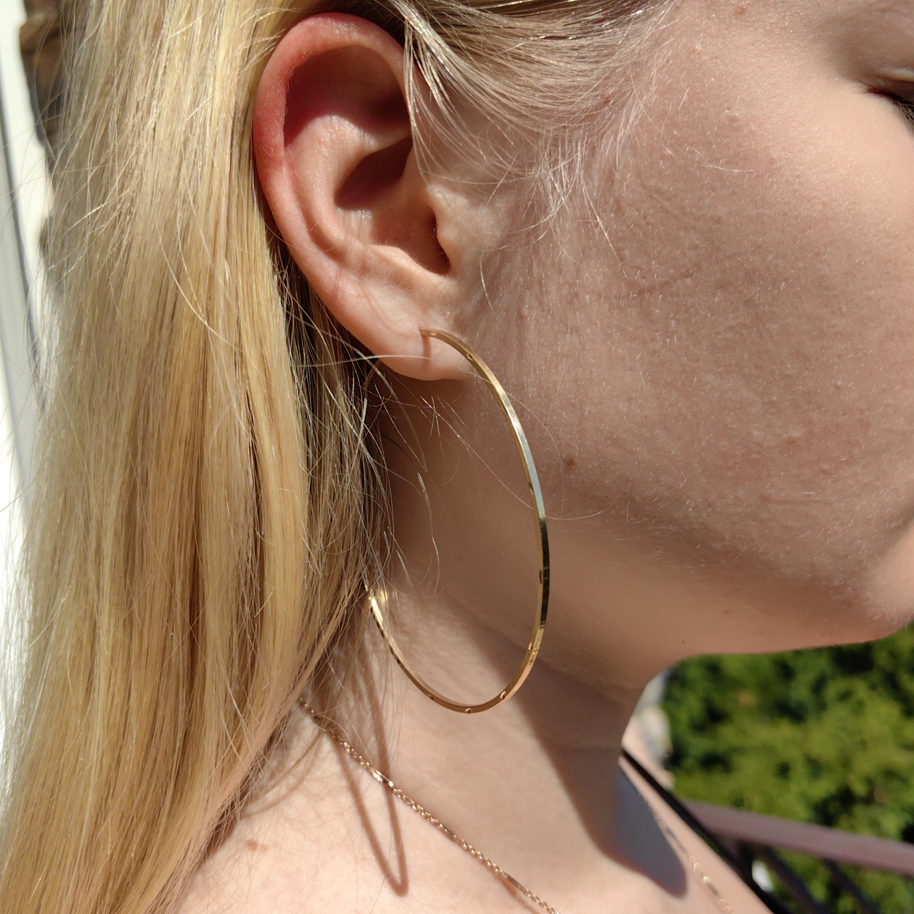14k Solid Yellow Gold  63mm Diameter Large Hoop Statement Earrings Elegant Bracelet Bangle, Gypsy Earrings Vintage 1980s  Gift for Her