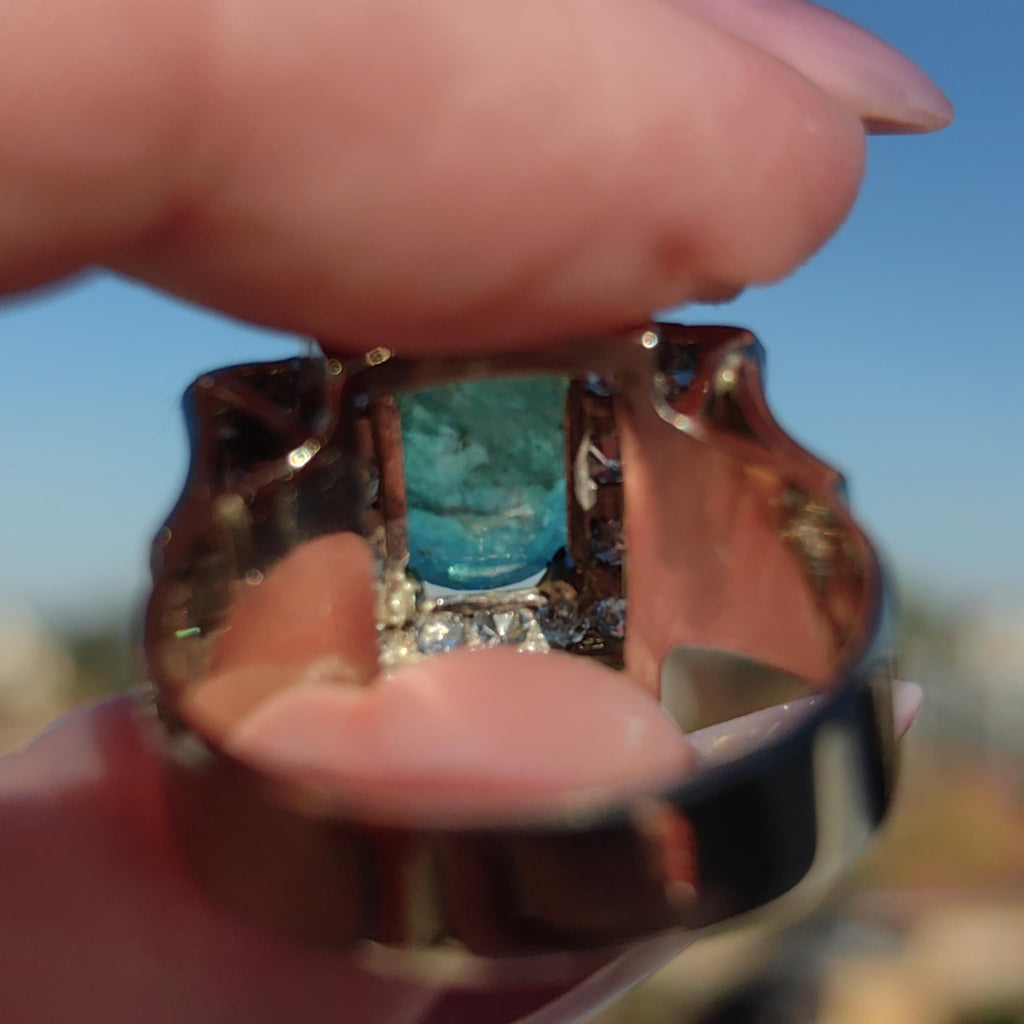Colombian Emerald Diamond Ring  Solid White Gold Statement Art Deco 1920s Vintage Band Ring Gift for Her Large Chevalier Ring