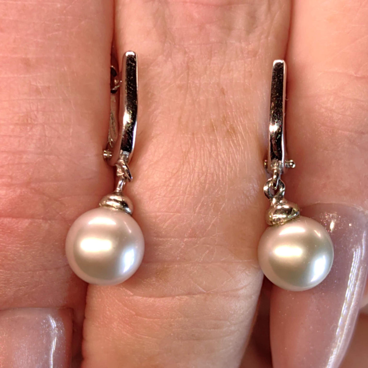 14k Hallmarked Solid White Gold Vintage Elegant Classic Minimalist Pearl Earrings Gift for Her Present