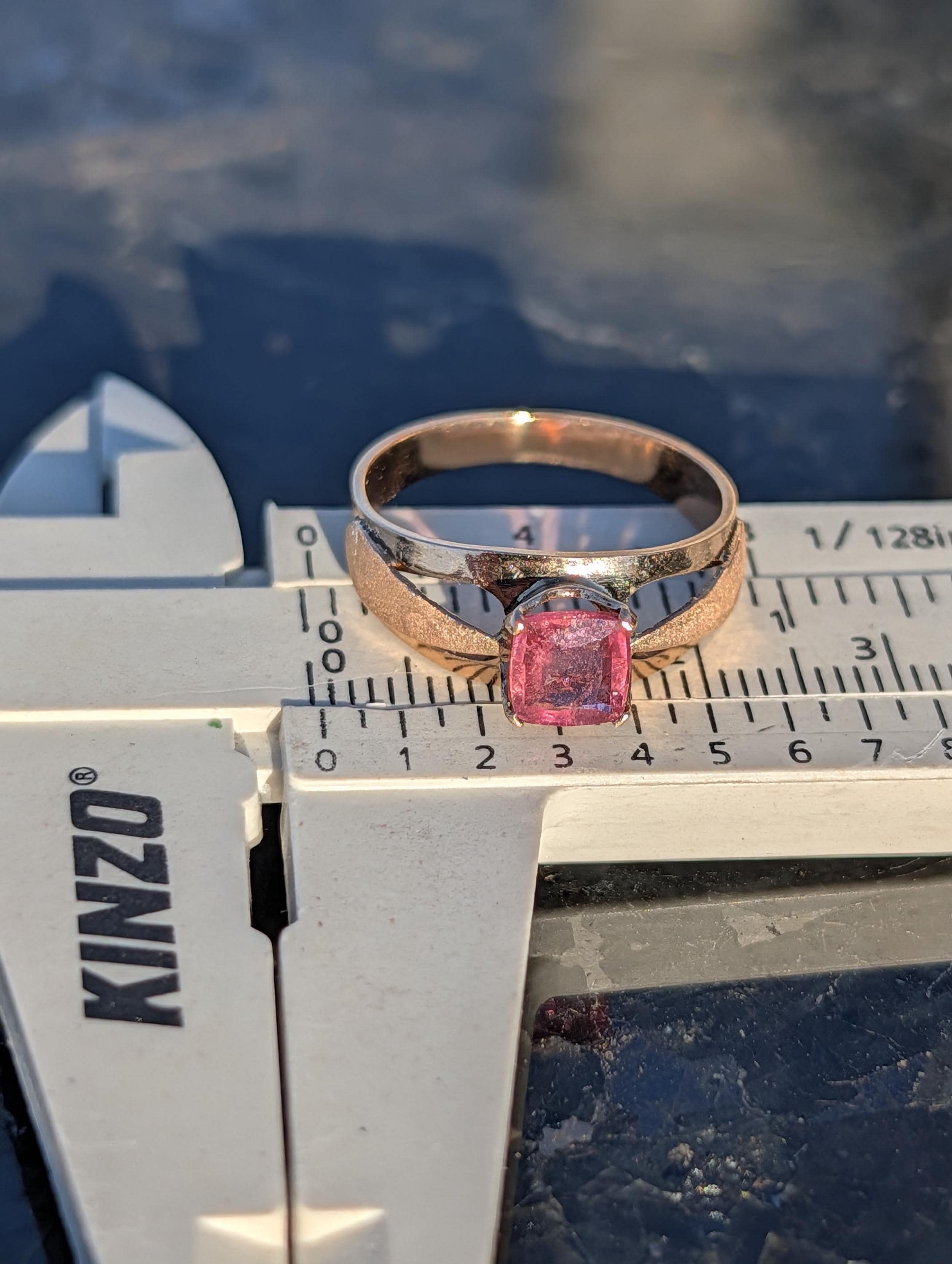 Vintage 1960s Natural Pink Tourmaline Ring 14k Solid Yellow Rose Gold Mid Century Statement Ring Size 9 US Free Resize Gift