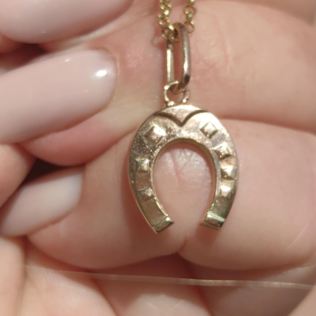 Antique 14k Yellow Rose Champagne Gold Horseshoe Pendant Equestrian Luck Horse Charm Cute Elegant Gift Present