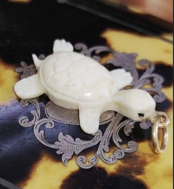 Vintage 1960s Bone and Solid Hallmarked 14k Yellow Gold Tortoise Turtle Ocean Sea Nature Necklace Pendant Bracelet Charm Gift for Her
