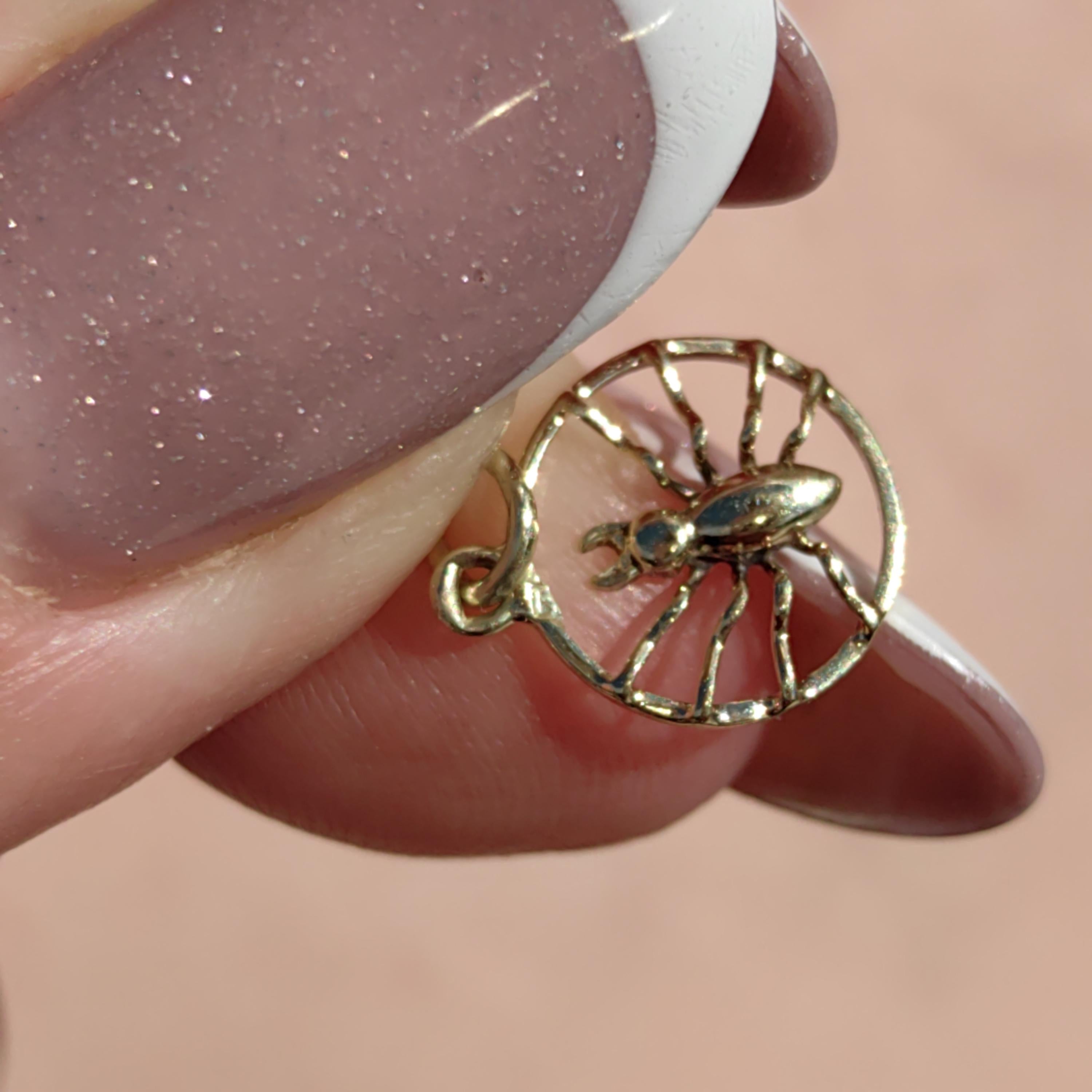 14K Solid Yellow rose Champagne Gold Art Nouveau 1900s Spider Necklace Pendant Antique Vintage Insect Bracelet Charm Gift for Her
