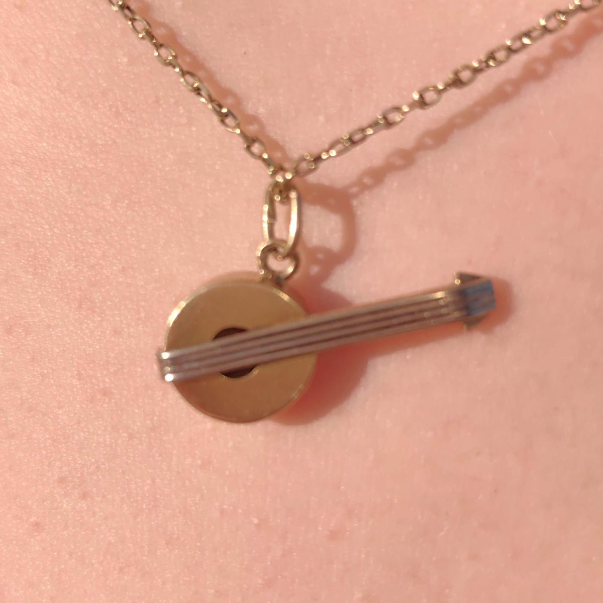 1920s Art Deco 14k Yellow Gold Banjo Pendant Charm