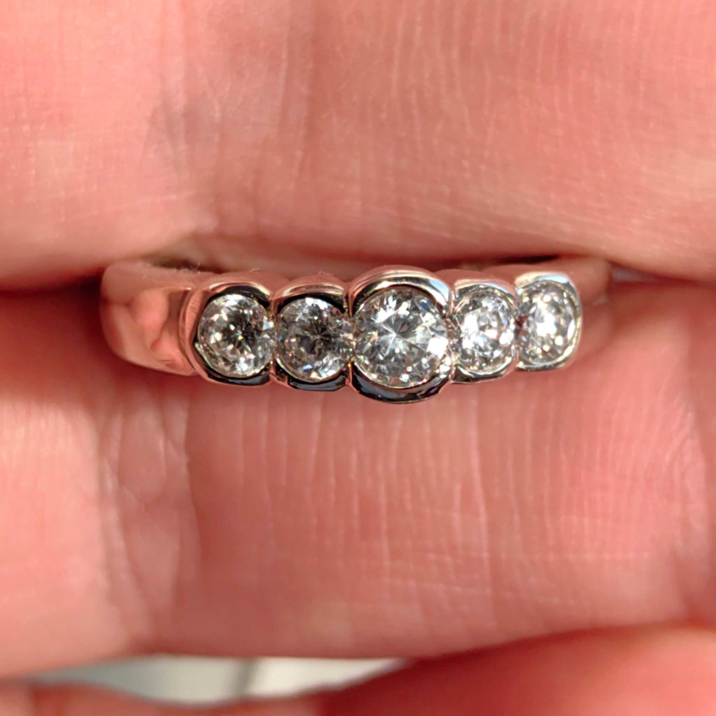 Vintage Cubic Zirconia 10k Gold Half Eternity Bezel Set Wedding Band Ring Promise Ring