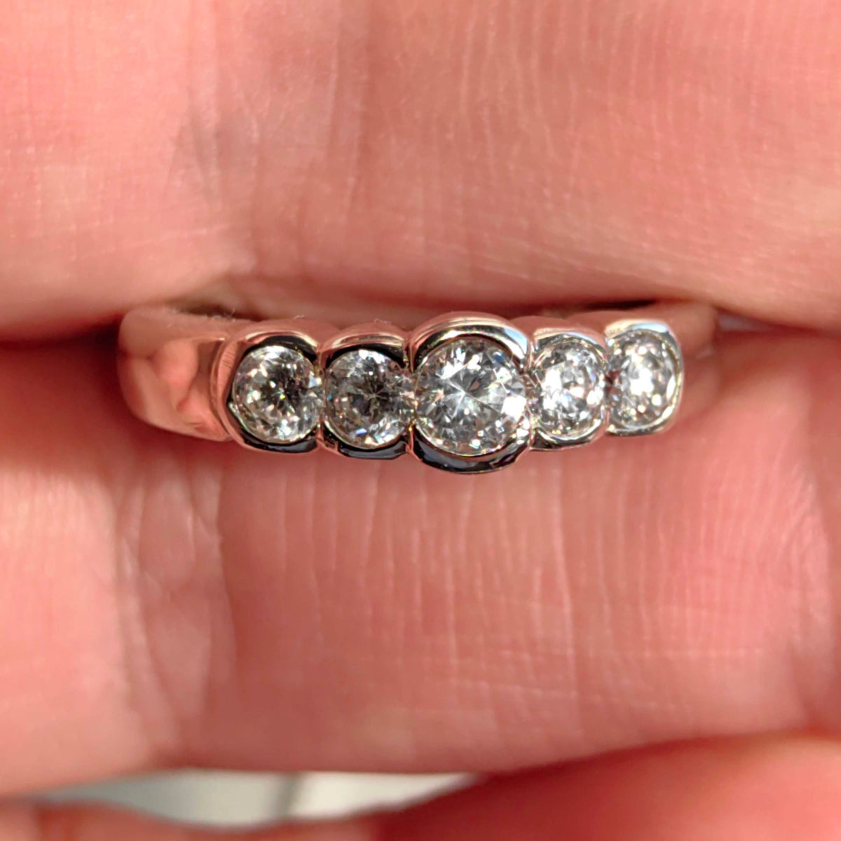 Vintage Cubic Zirconia 10k Gold Half Eternity Bezel Set Wedding Band Ring Promise Ring
