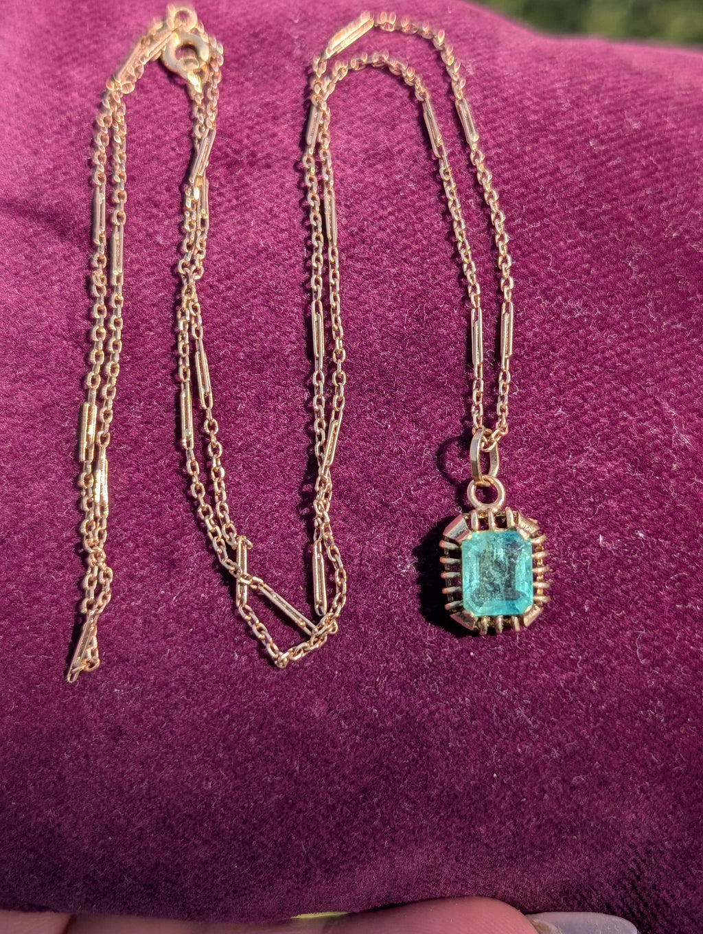 Antique 1920s Art Deco Emerald Pendant Necklace with chain 14k Gold Hallmarked Emerald Cut Gold Chain Jewelry Gift US Duty Free HTS 9706