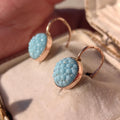 Antique 14k Yellow Rose Champagne Gold Turquoise Porcelain Dormouse Earrings Art Nouveau Floral Design Dangle Earrings