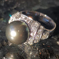 Art Deco Tahitian Pearl Diamond Ring - 1920s White Gold