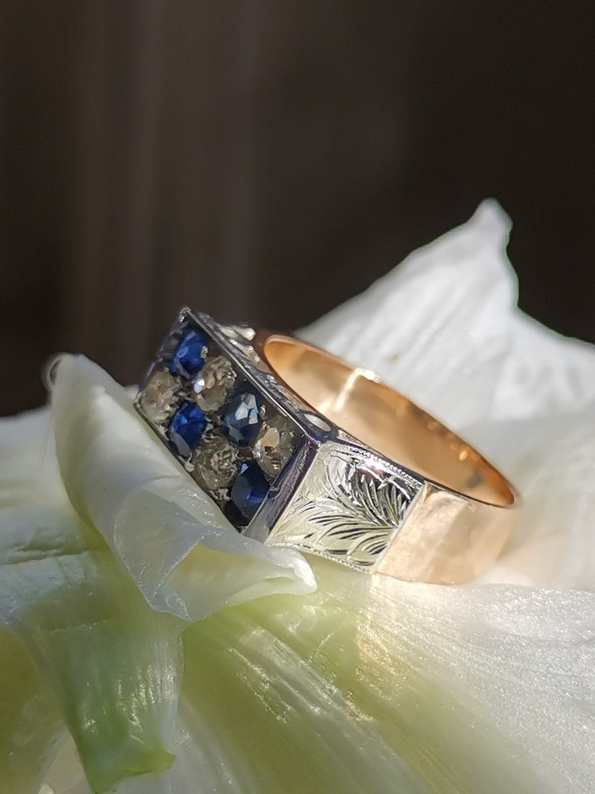 1930s Art Deco 14k Gold Diamond & Sapphire Elegant Chevalier Sports Ring Large Statement  Unisex Signet Ring Gift Present