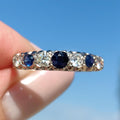 Vintage Sapphire Diamond Band: 18k White Gold Engagement Ring, 1940s