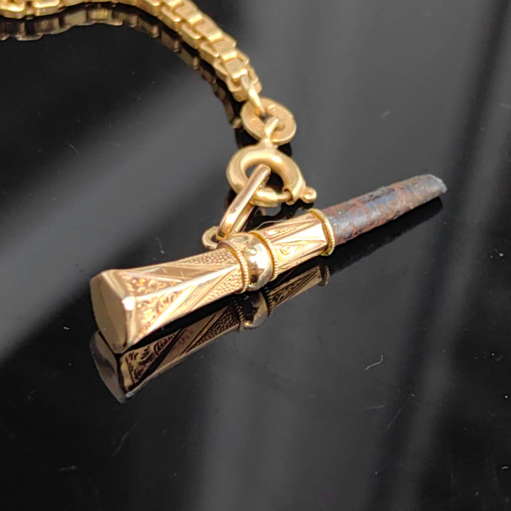 Antique 18k Gold Pocket Watch Key Pendant: Hand-Carved Fob Charm