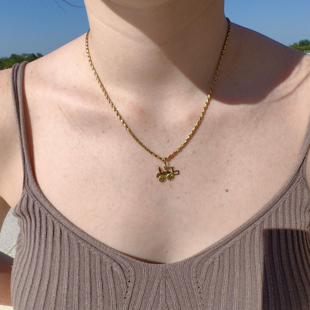 Vintage 18k Solid Yellow Gold Train Pendant: Antique Railway Charm