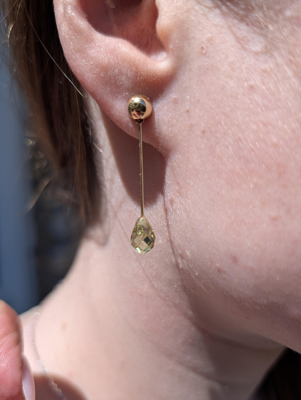 Natural Peridot Dangle Earrings 14k Solid Yellow Gold Hungarian Hallmarked Briolette Cut Green Gemstone Fine Jewelry Gift