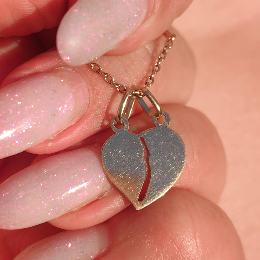 14k Yellow Gold Broken Heart Pendant: Vintage Romantic Medal