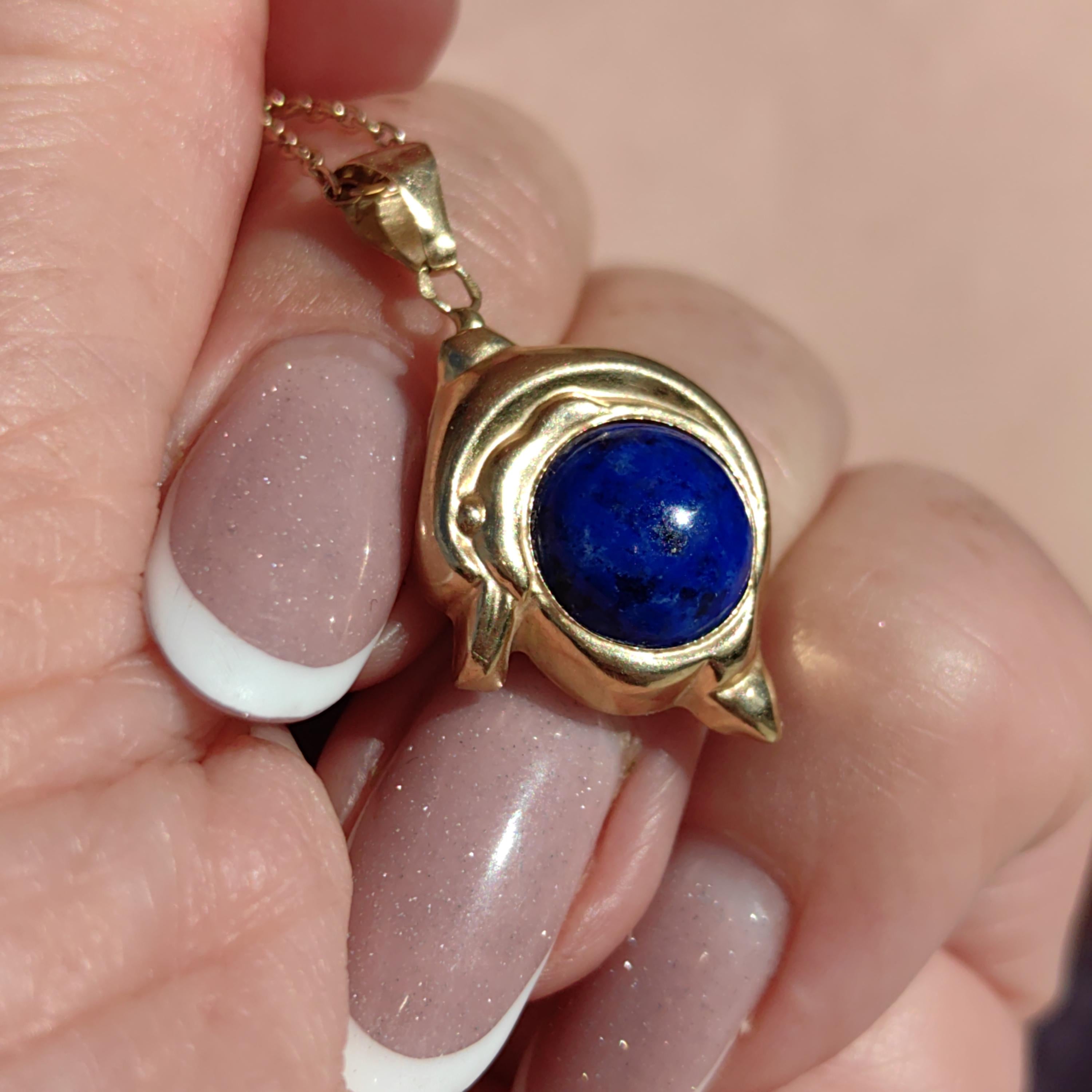 Lapis Lazuli Dolphin Pendant: 14k Yellow Gold Vintage Charm