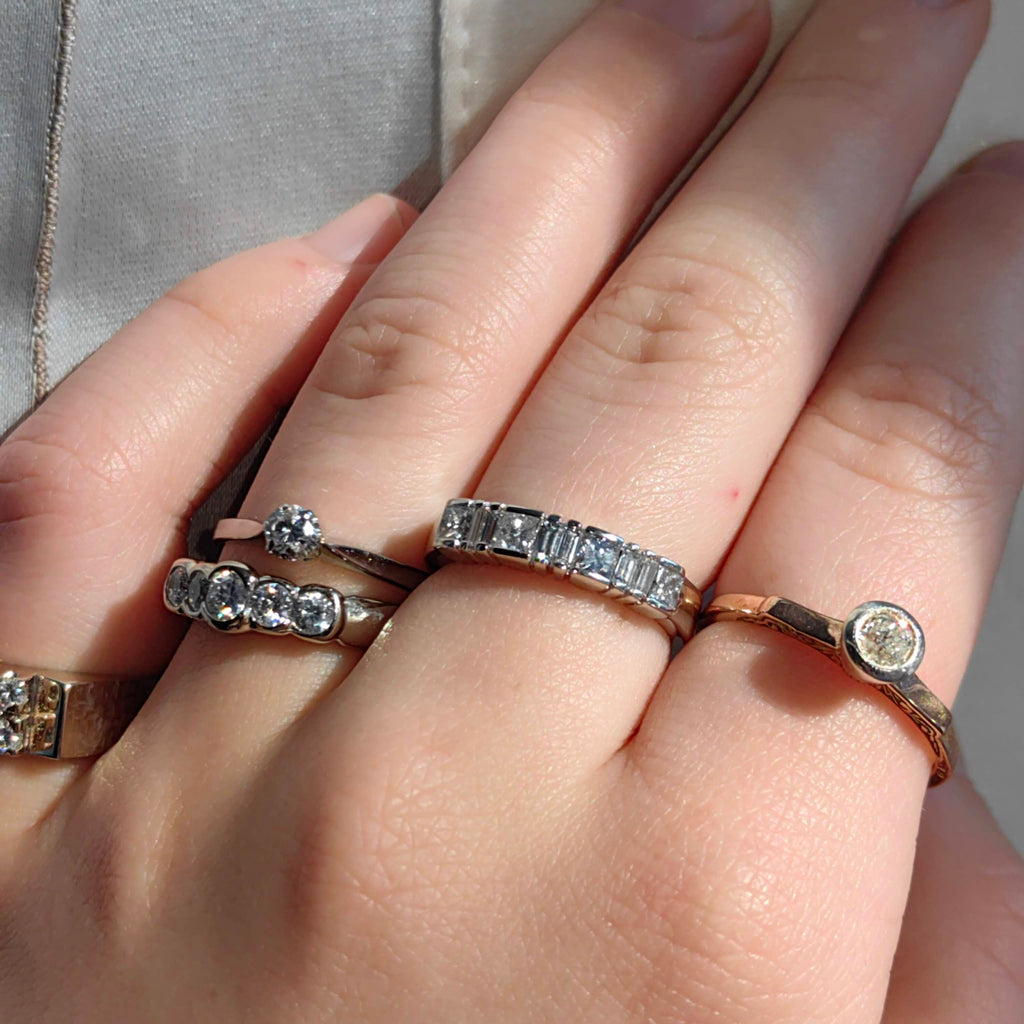 Princess and Baguette Cut Diamond Half Eternity 14k Solid White Gold Engagement Band Ring