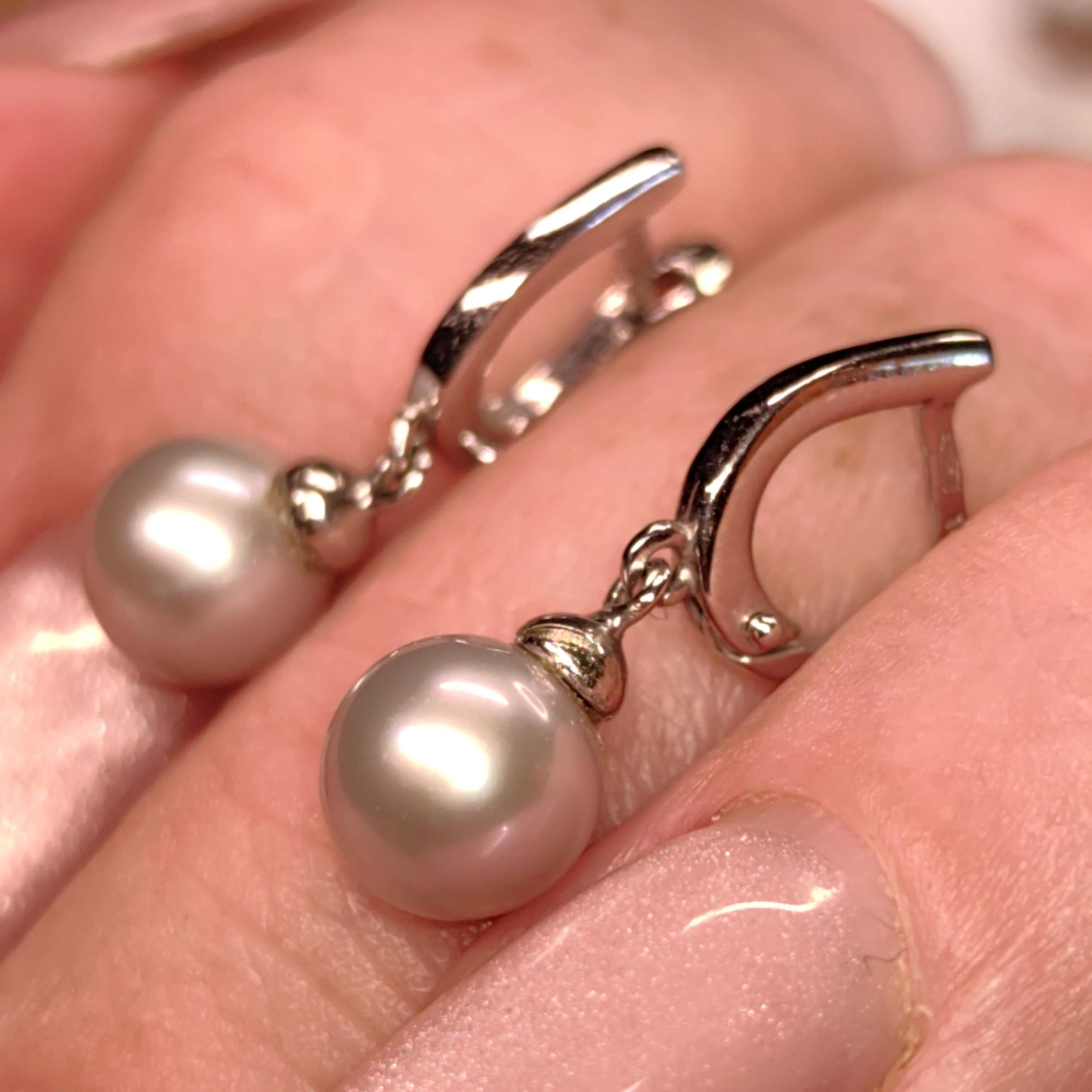 14k Hallmarked Solid White Gold Vintage Elegant Classic Minimalist Pearl Earrings Gift for Her Present