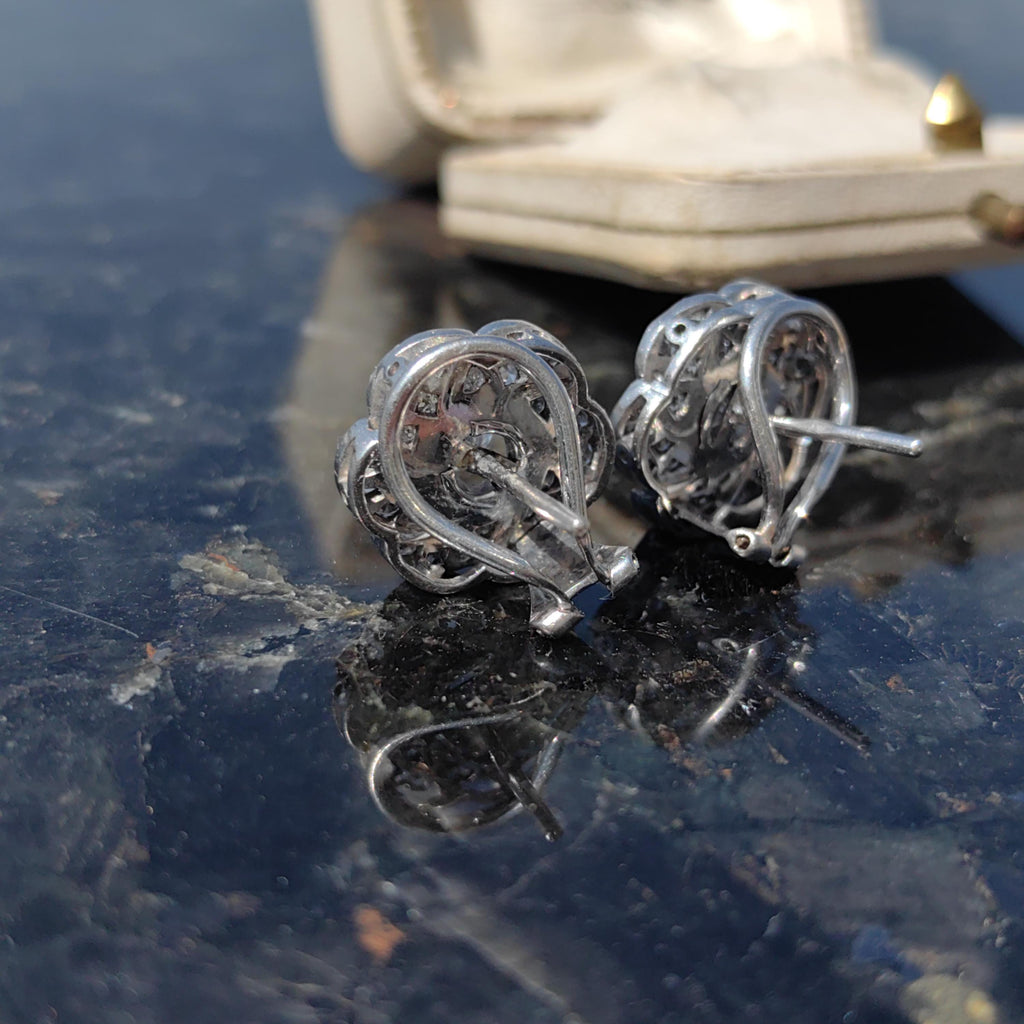 18k Solid White Gold Diamond Art Deco 1920s Elegant Large Statement Earrings with Floral Design Gift for her Present