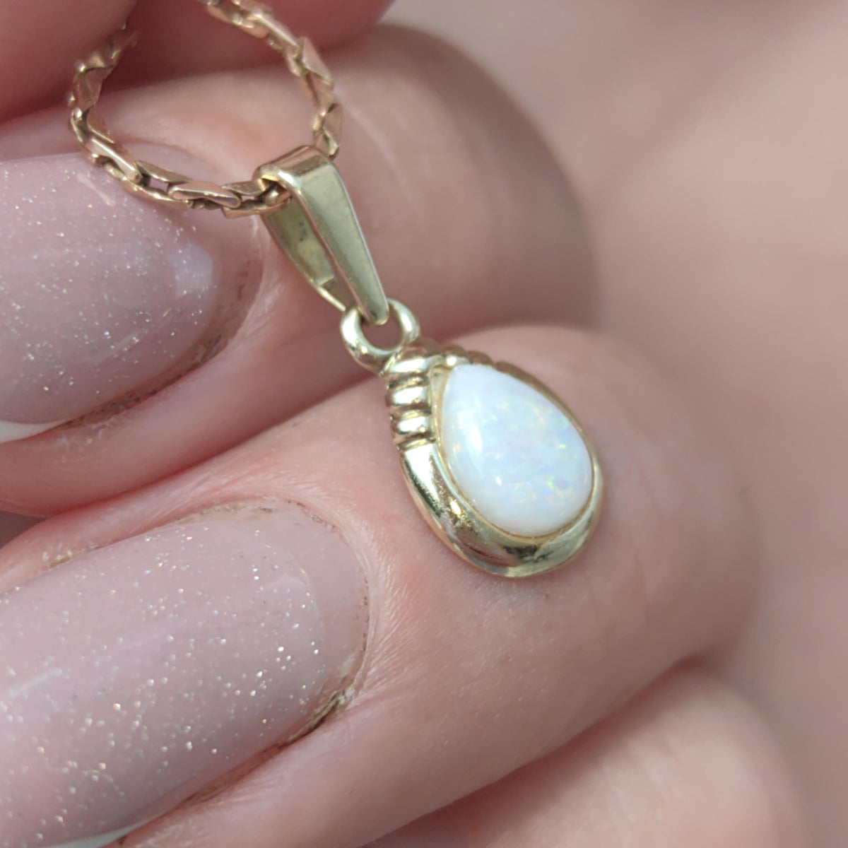 14k Solid Yellow Gold Opal Drop Shaped Pendant Dainty Minimalist Vintage Antique dainty Drop Bracelet Charm Elegant Gift for her Present