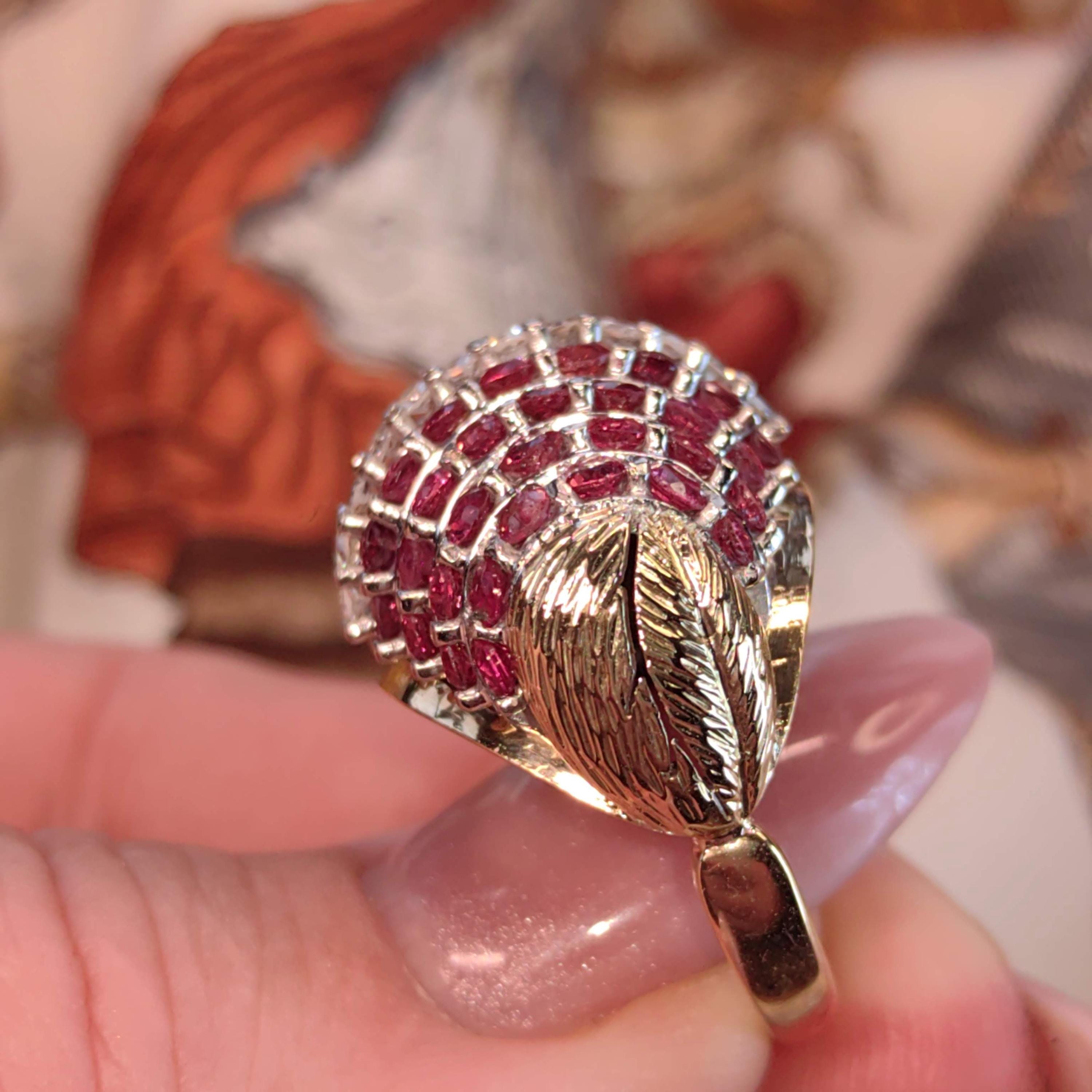Art Deco 1930s  Natural Raspberry Red Ruby and Diamond Large Statement Elegant Vintage Antique Tank Ring Gift for Her Present