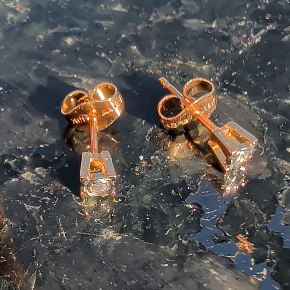 Natural Diamond Stud 18k Hallmarked Solid Yellow Gold 1950s Mid Century Geometric Vintage Earrings Gift for Her Present