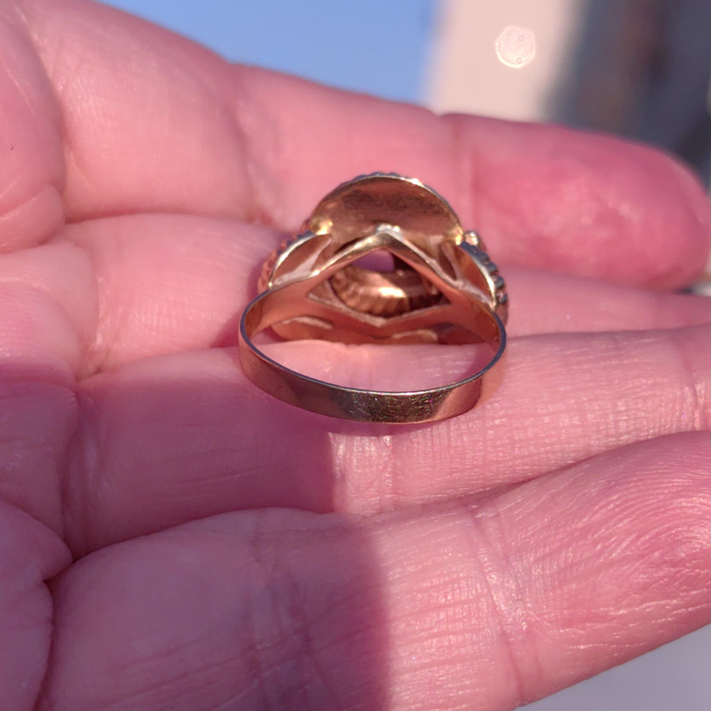 Art Deco 14K Rose & Yellow Gold Ring: Handcrafted Floral Geometric Band